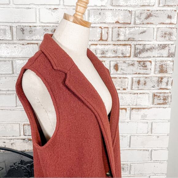 Cynthia Rowley Rust Burnt Orange Wool Blend Longline Duster Trench Vest M - Picture 4 of 10